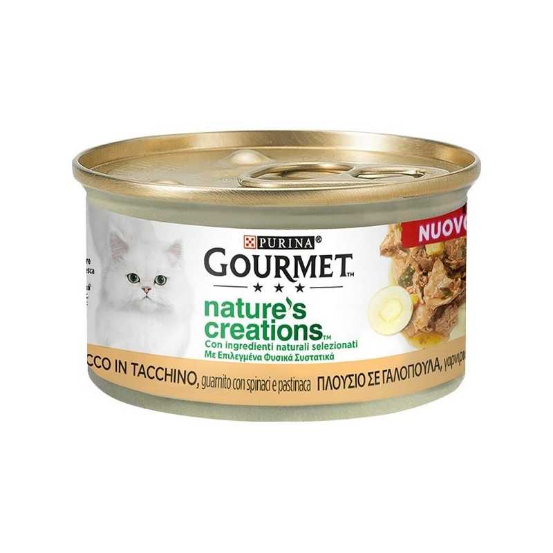 PURINA Gourmet Nature's Creations, Riche en Dinde, Guarnito Spinaci et Panais 85 g.