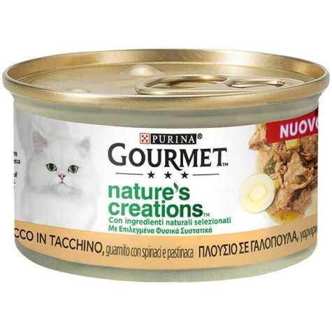 PURINA Gourmet Nature's Creations, Ricco in Tacchino, Guarnito Spinaci e Pastinaca 85 gr. -
