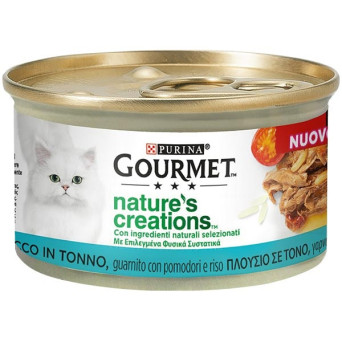 PURINA Gourmet Nature's Creations, Ricco in Tonno, Guarnito Pomodori e Riso 85 gr. -