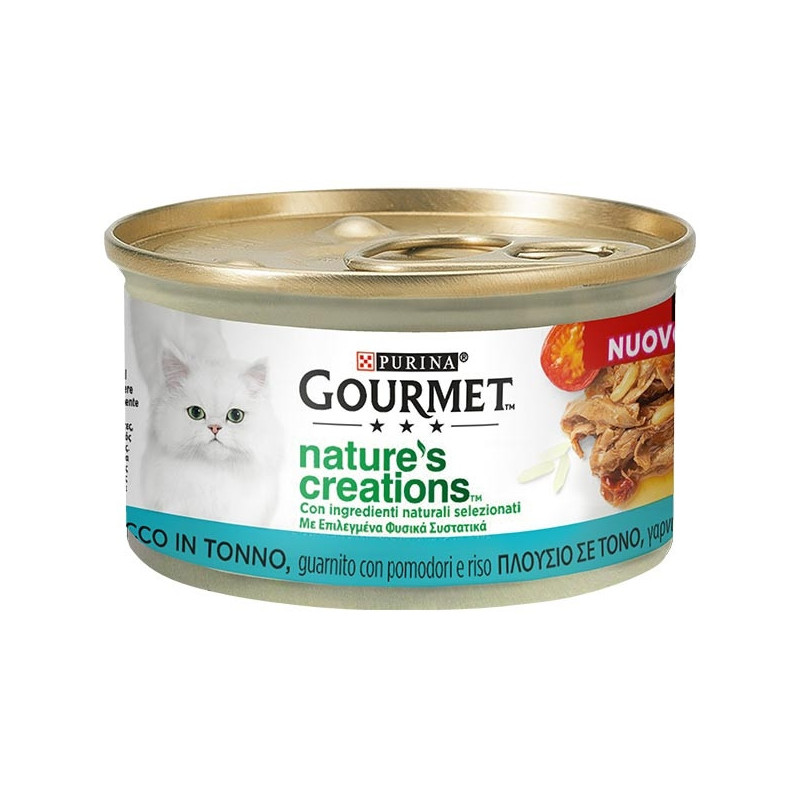 PURINA Gourmet Nature's Creations, Riche en Thon, Guarnito Pomodori et Riz 85 g. PURINA Gourmet Nature's Creations, Riche en Thon, Guarnito Pomodori et Riz 85 g.