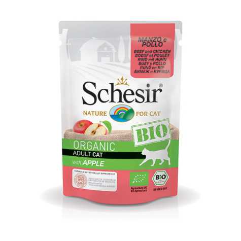 SCHESIR Bio Organic Adult Cat Bœuf et Poulet avec Pomme 85 g.