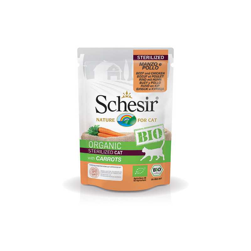 SCHESIR Bio Organic Adult Sterilized Bœuf et Poulet avec Carottes 85 g.