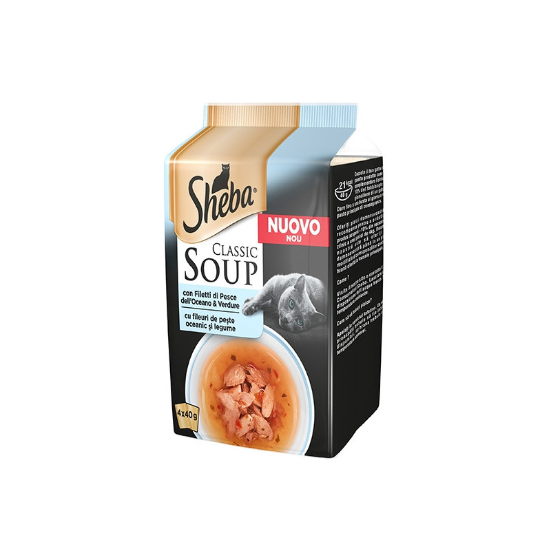 SHEBA Classic Soup con Filetti di Pesce dell'Oceano e Verdure (4 bustine da 40 gr.)