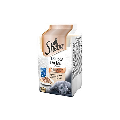 SHEBA Délices Du Jour Assorted Selection in Sauce with Chicken, Turkey and Salmon (6 sachets of 50 gr.)
