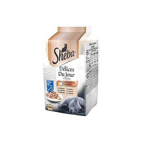 SHEBA Délices Du Jour Selezione Assortita in Salsa con Pollo, Tacchino e Salmone (6 bustine da 50 gr.) - 