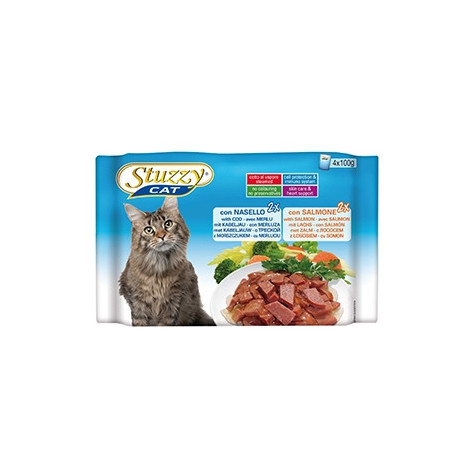 STUZZY CAT Nasello con Salmone (4 bustine da 100 gr.) - 