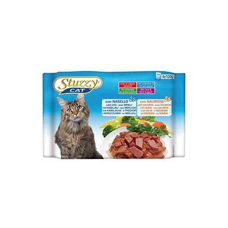 STUZZY CAT Nasello con Salmone (4 bustine da 100 gr.) - 