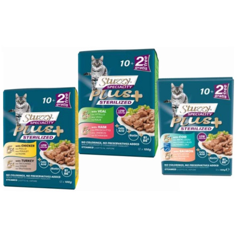 STUZZY CAT Specialty Plus Sterilized with Cod and Salmon (12 sachets of 100 gr.)
