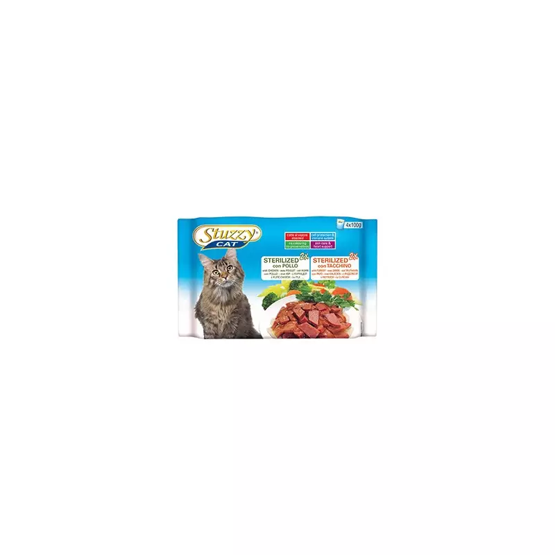 STUZZY CAT Sterilized con Pollo Sterilized con Tacchino (4 bustine da 100 gr.) STUZZY CAT Sterilized con Pollo Sterilized con Tacchino (4 bustine da 100 gr.)