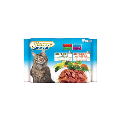 STUZZY CAT Sterilized with Chicken Sterilized with Turkey (4 sachets of 100 gr.)