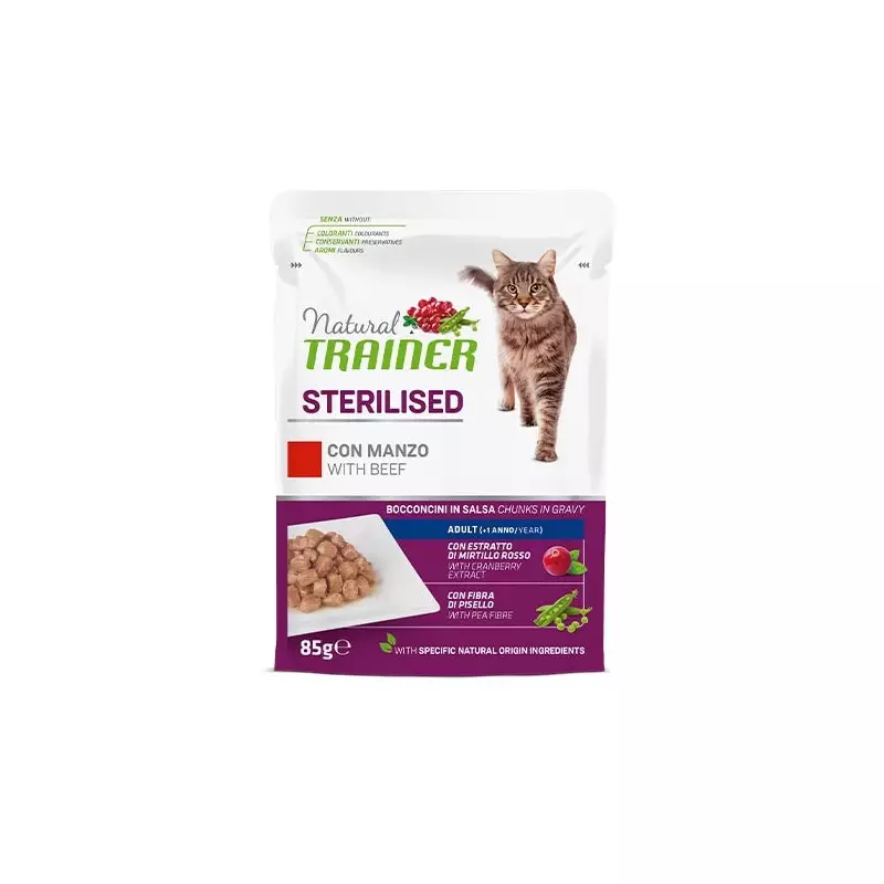 TRAINER Natural Sterilised Adult con Manzo e Fibra di Pisello 85 gr. TRAINER Natural Sterilised Adult con Manzo e Fibra di Pisello 85 gr.