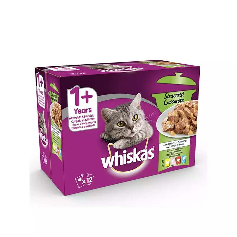 WHISKAS Straccetti-Auflauf in Gelee sortierte Auswahl 85 gr. WHISKAS Straccetti-Auflauf in Gelee sortierte Auswahl 85 gr.