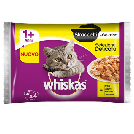 WHISKAS Straccetti in Gelatina Selezione Delicata (4 bustine da 85 gr.) - 