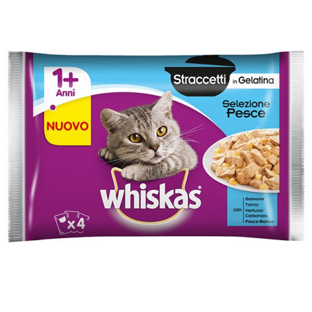 WHISKAS Straccetti in Gelatina Selezione Pesce (4 bustine da 85 gr.) - 