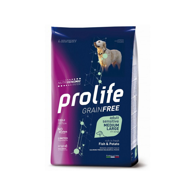 Prolife Grain Free Adult Sensitive Poisson et Pommes de Terre - Medium/Large 10 kg Prolife Grain Free Adult Sensitive Poisson et Pommes de Terre - Medium/Large 10 kg