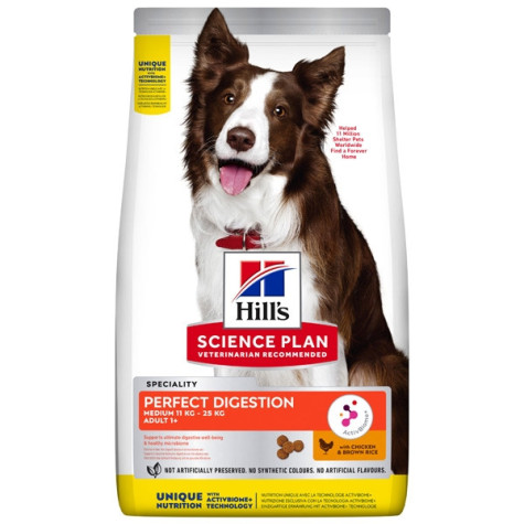 Hill's Pet Nutrition - Science Plan Perfect Digestion Medium Adult 1+ con Pollo e Riso Integrale da 12 Kg. - 