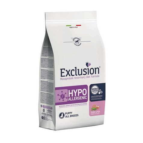 EXCLUSION Diet Hypoallergenic Puppy Porc et Petits pois 12 kg.