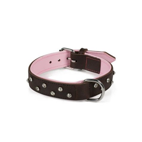 MUZZLE Collar in soft oiled leather with rhinestones 30mm. x 50cm. - 