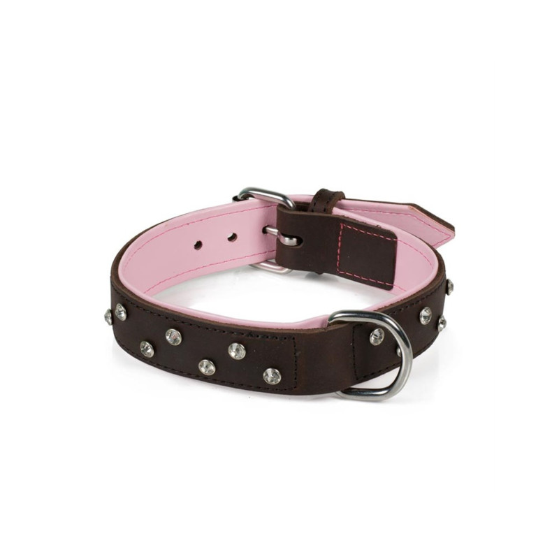 MUSO Collier in cuoio soft oliato avec strass 30mm. x 60cm.