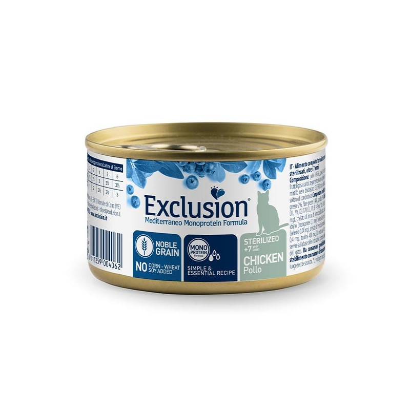 Exclusion - Mediterraneo Monoprotein Sterilized +7 All Breeds Poulet da 85 Gr. Exclusion - Mediterraneo Monoprotein Sterilized +7 All Breeds Poulet da 85 Gr.
