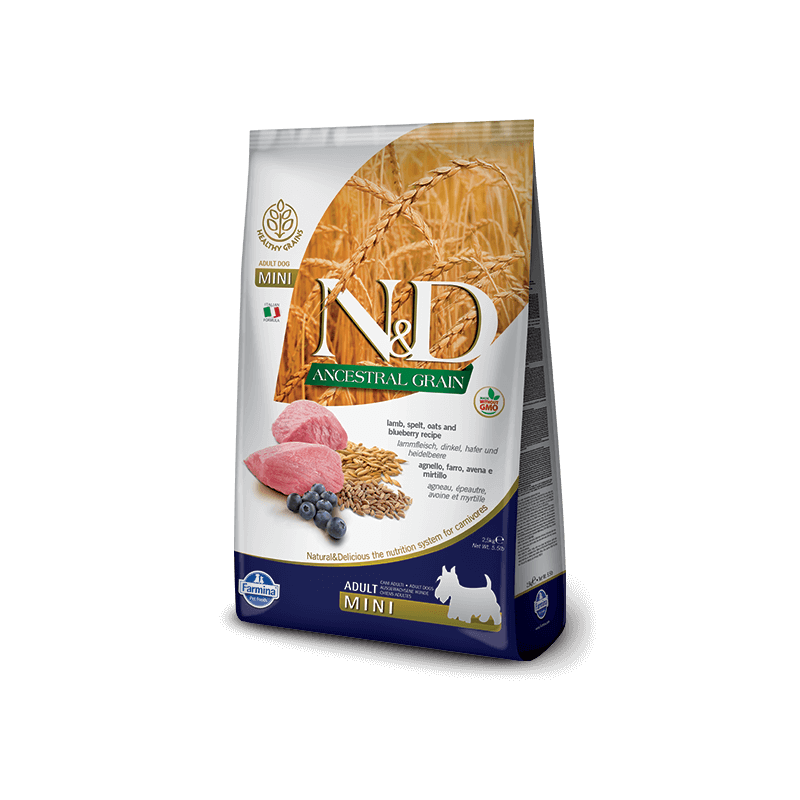 FARMINA N et D LOW ANCESTRAL GRAIN Chien mini épeautre avoine agneau myrtille 800 g FARMINA N et D LOW ANCESTRAL GRAIN Chien mini épeautre avoine agneau myrtille 800 g