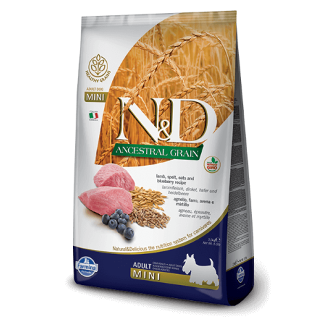 FARMINA N et D LOW ANCESTRAL GRAIN Chien mini épeautre avoine agneau myrtille 800 g