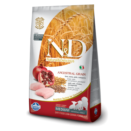 Farmina n&d low grain cane puppy medio farro avena pollo e melograno 800 g - 