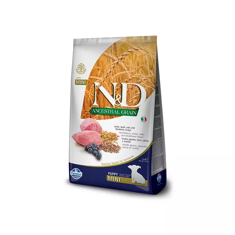 Farmina n&d low grain cane puppy mini farro avena agnello mirtillo 7 kg