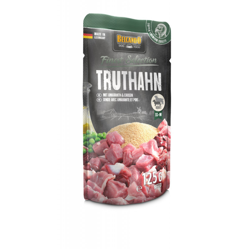 Belcando dinde avec amaranto et petits pois 125 g. (sachets)