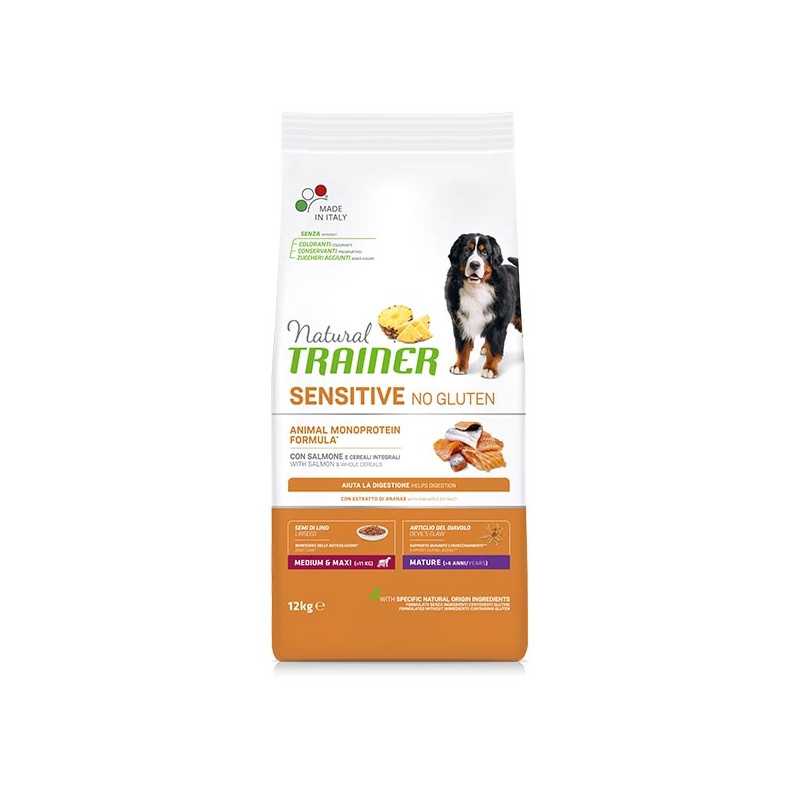 TRAINER Natural Sensitive No Gluten Medium et Maxi Mature avec Saumon 12 kg.