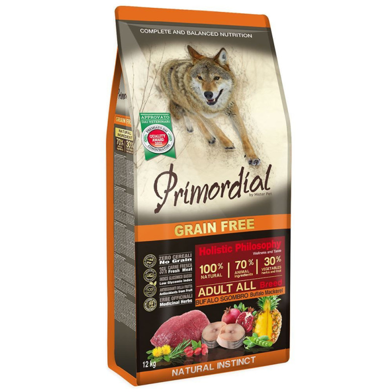 PRIMORDIAL Adult Bufalo et Sgombro Grain Free 12 kg. PRIMORDIAL Adult Bufalo et Sgombro Grain Free 12 kg.