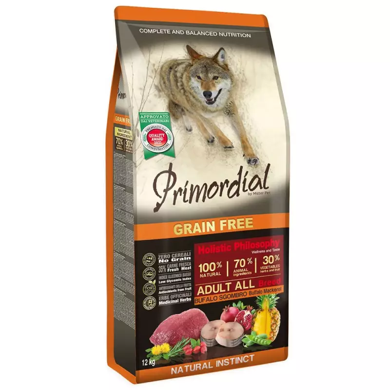 PRIMORDIAL Dry Food for Adult Dogs Buffalo and Mackerel Grain Free 12 kg.