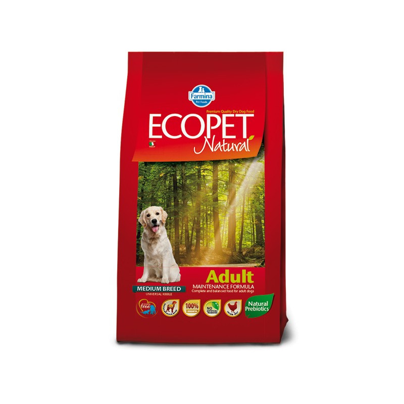 Ecopet Natural Adult Medium mit Huhn 12 kg.