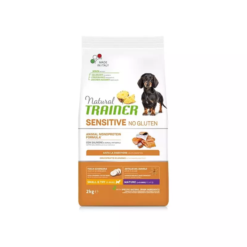 Trainer Natural Sensitive No Gluten Small & Toy Mature Salmone 2 kg. Trainer Natural Sensitive No Gluten Small & Toy Mature Salmone 2 kg.
