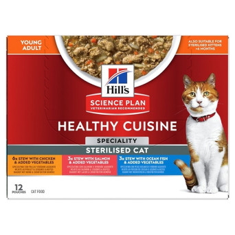 Hill's Pet Nutrition - Science Plan Healthy Cuisine Sterilised Cat Adult Spezzatini con Pollo Salmone e Pesce Oceanico 1
