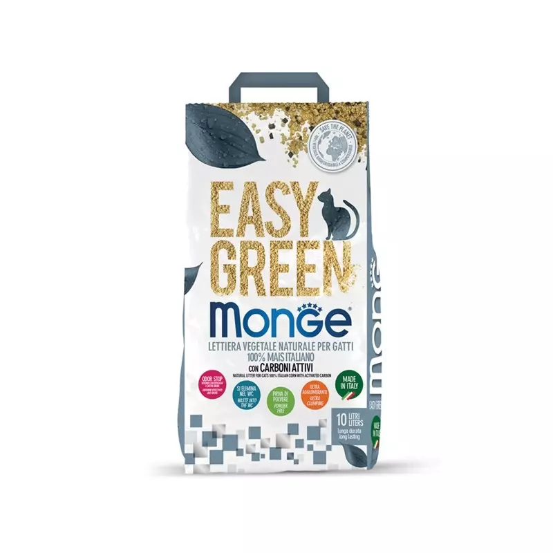 Monge - Lettiera Easy Green 100% Mais con Carboni Attivi 10 LT.