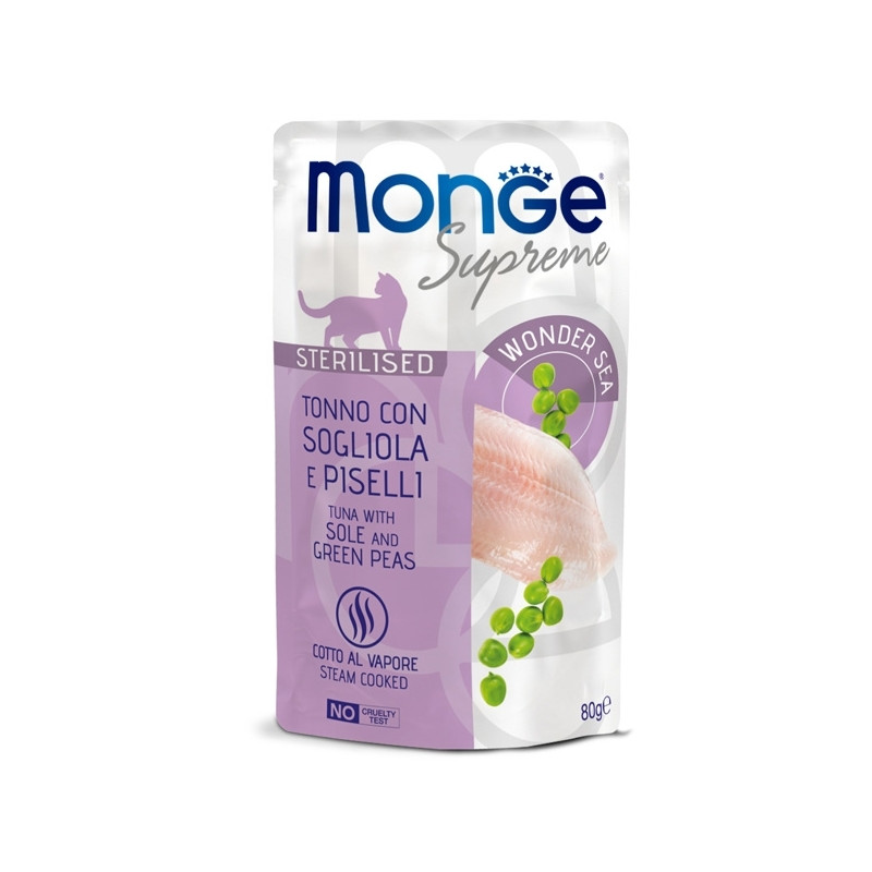 Monge - Supreme Sterilised Adult Bouchées di Thon avec Sogiola et Petits pois Monge - Supreme Sterilised Adult Bouchées di Thon avec Sogiola et Petits pois