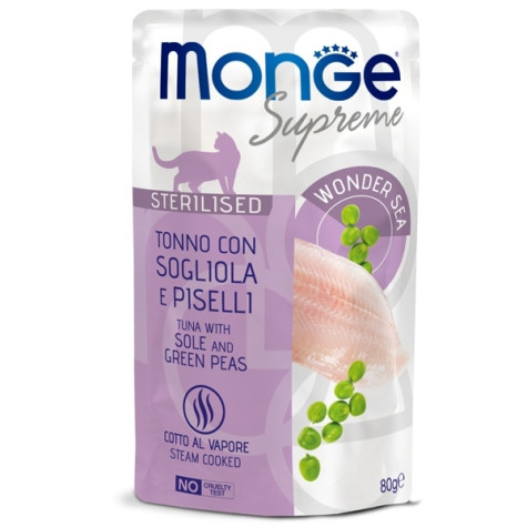 Monge - Supreme Sterilised Adult Pezzetti di Tonno con Sogiola e Piselli - 