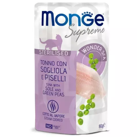 Monge - Supreme Sterilised Adult Pezzetti di Tonno con Sogiola e Piselli - 