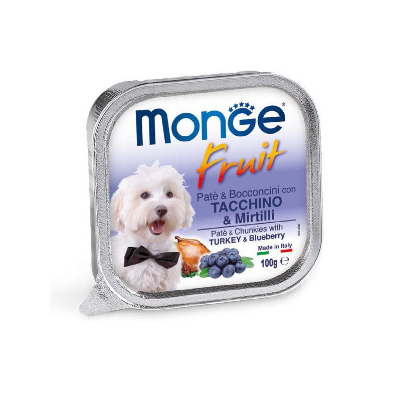 Monge - Fruit Paté et Bocconcini avec Dinde et Myrtilles 100 g. Monge - Fruit Paté et Bocconcini avec Dinde et Myrtilles 100 g.