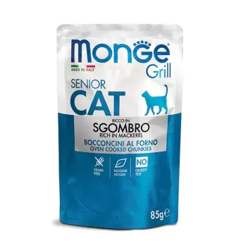 Monge - Grill Senior Bocconcini in Jelly Ricco in Sgombro 85 gr. - 