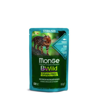 Monge - BWild Grain Free Bocconcini maltagliati in salsa di Tonno con Gamberetti e Ortaggi – Sterilised - 