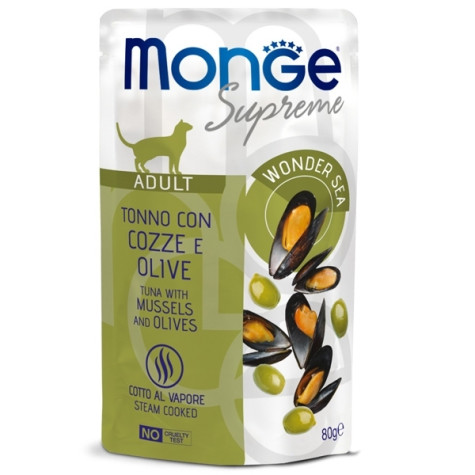 Monge - Supreme Adult Pezzetti di Tonno con Cozze e Olive 80 gr. - 