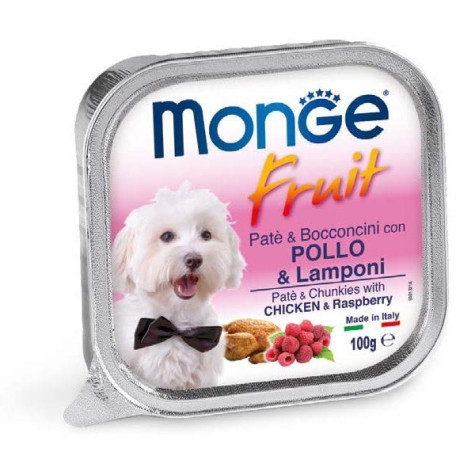 Monge - Fruit PaMonge - Fruit Paté e Bocconcini con Pollo e Lamponité e Bocconcini con Pollo e Lamponi 100gr. - 
