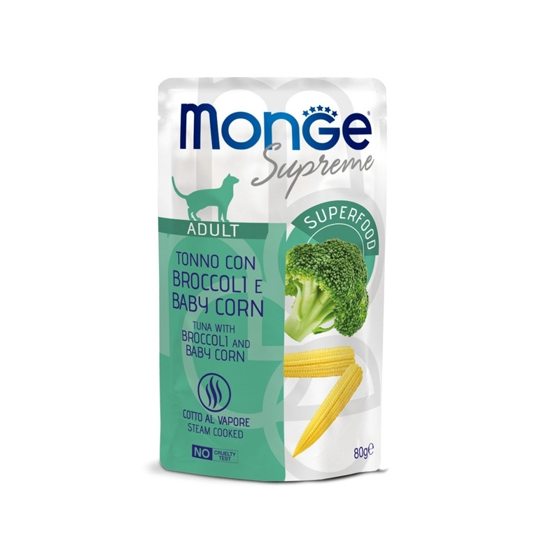 Monge - Supreme Adult Bouchées di Thon avec Petits pois et Baby Mais 80 g. Monge - Supreme Adult Bouchées di Thon avec Petits pois et Baby Mais 80 g.