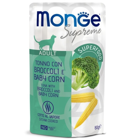 Monge – Supreme Adult Thunfischstücke mit Erbsen und Babymais 80 gr. - 