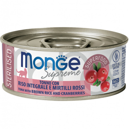 Monge - Supreme sterilisierter Thunfisch für ausgewachsene Katzen, brauner Reis und Preiselbeeren, 80 g. - 