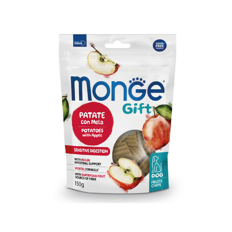 Monge - Snack Gift Dog Adult Fruits Chips Sensitive Digestion Patate con Mela 150 gr.