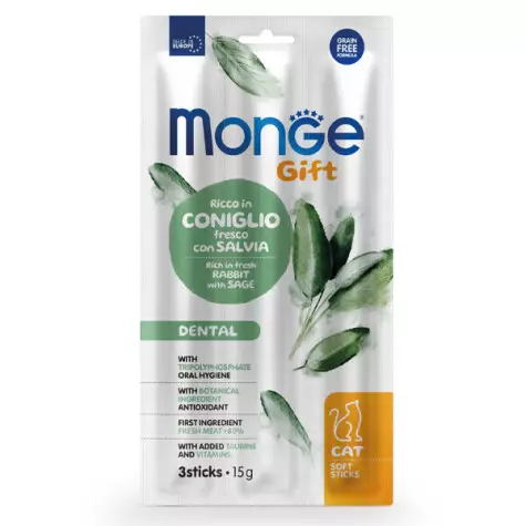Monge - Snack Gift Adult Soft Sticks Dental Rich in Fresh Rabbit with Sage 45 gr. -