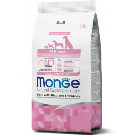 Monge – Natural Superpremium All Breeds Puppy & Junior Natural Superpremium Schweinefleisch mit Reis und Kartoffeln 2,5 